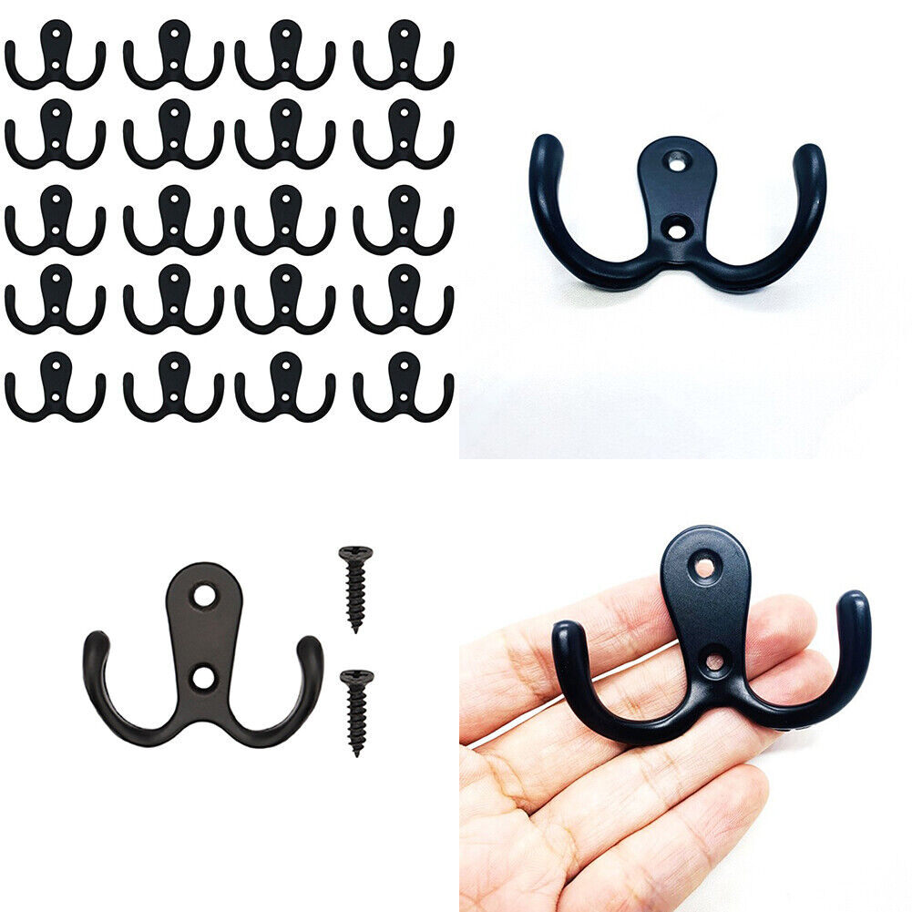 US 20-40 Pc Heavy Duty Double Prong Coat Double Hooks Wall Mounted Retro Utility