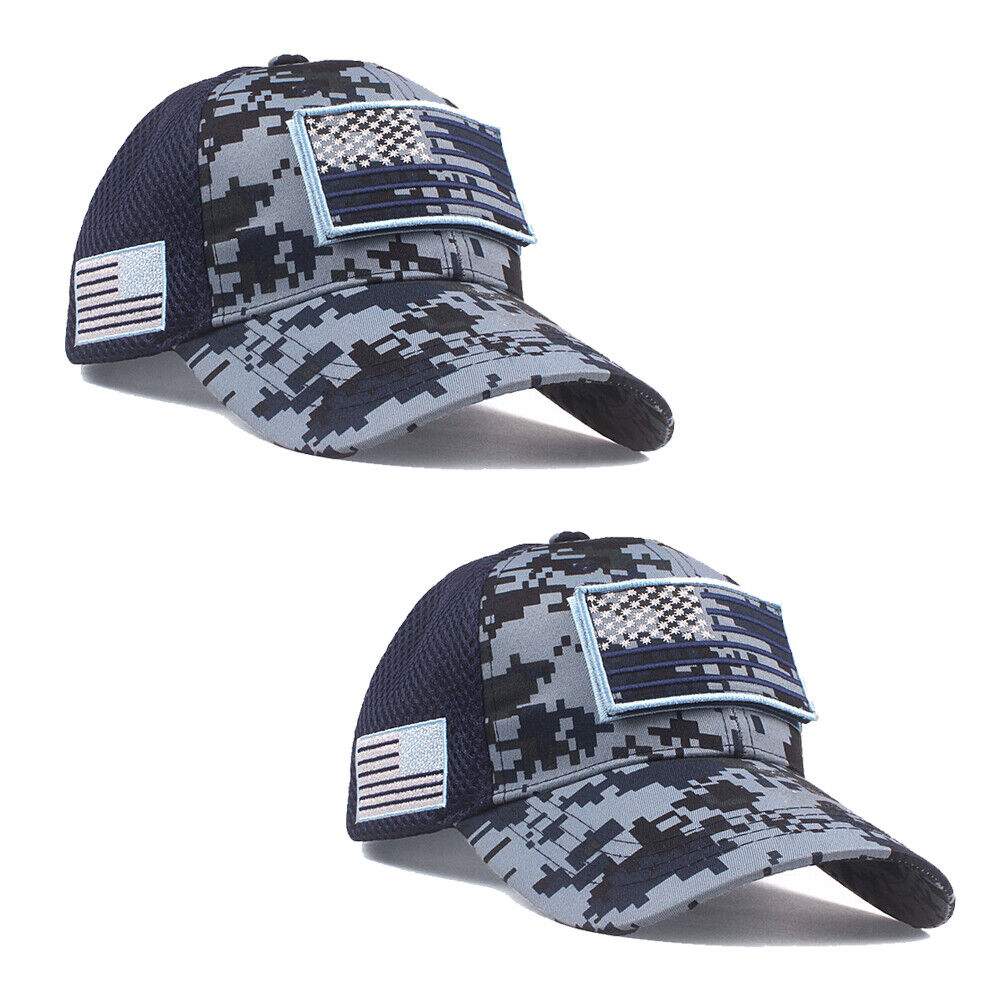 US 1-2 American Flag Hat Tactical Army Detachable Patch Mesh Camo Baseball Cap
