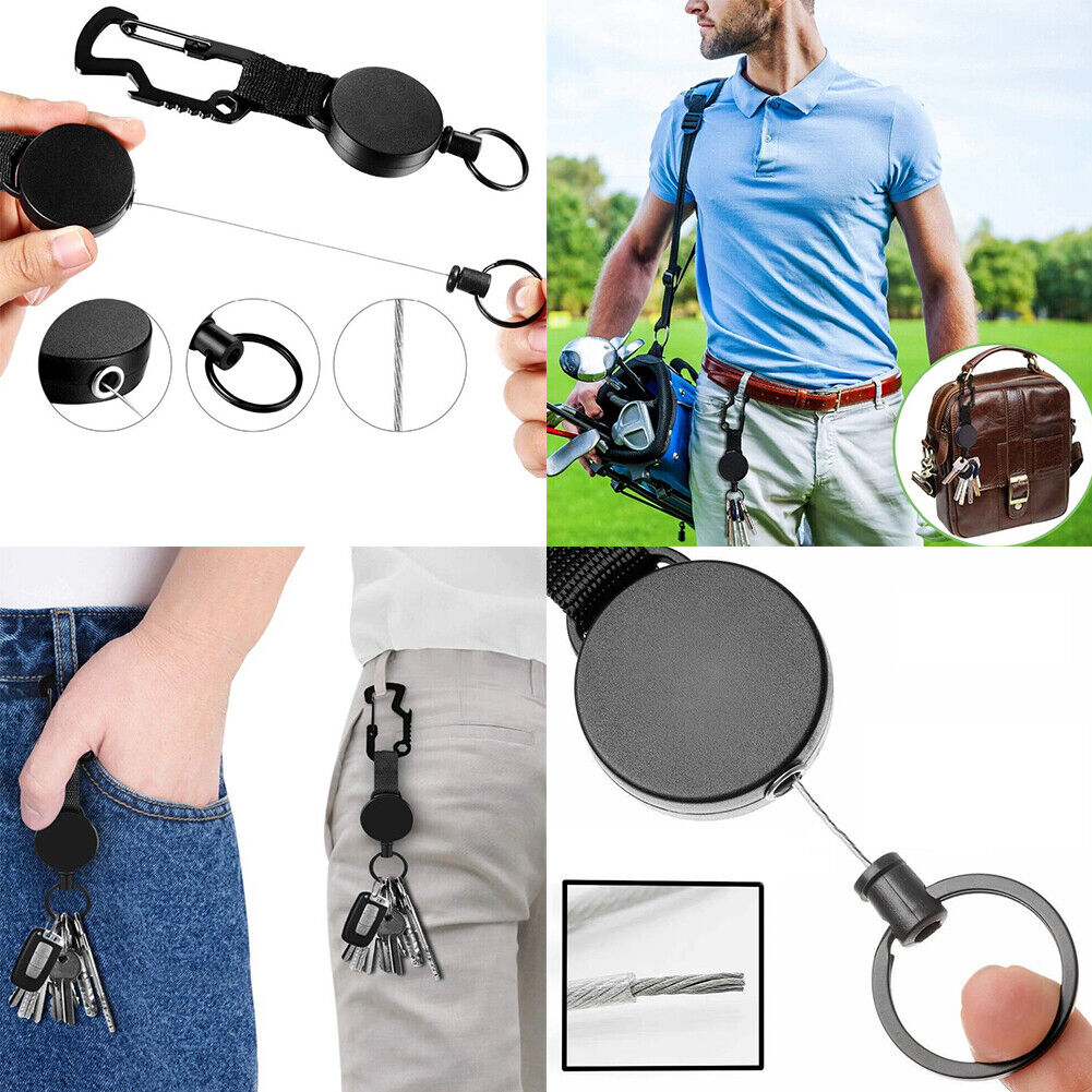 US 1-2Pc Retractable Key Chain Multifunctional Carabiner Badge Holder Anti Lost