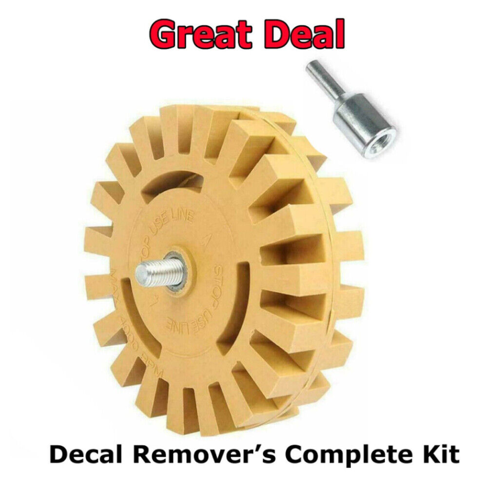 US 2-4 Pc 4” Decal Removal Wheel ABN Rubber Eraser Drill Arbor Adapter Pinstripe