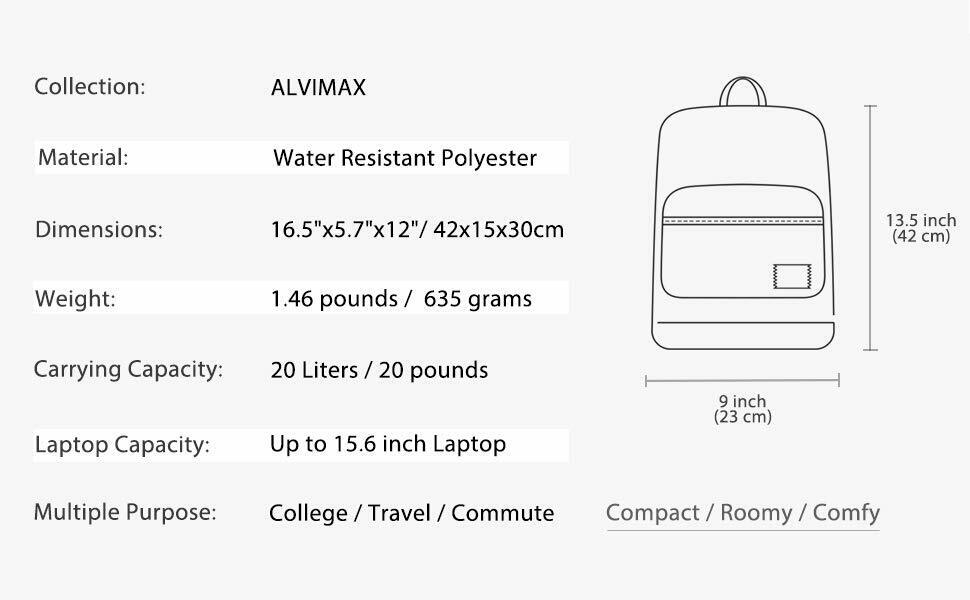 ALVIMAX Plain School Backpack Book Bag | 16.5"x12"x6" | Holds 15.6-inch Laptop