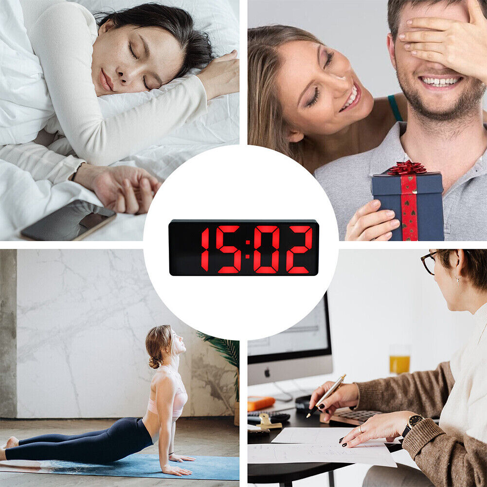 US 1-2 Pc Digital LED Desk Alarm Clock Large Mirror Display USB Temperature Mode