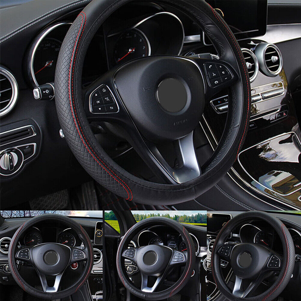 US 2-4Pc Leather Car Steering Wheel Cover 15 Inch 15'' Non-Slip Grip Protector