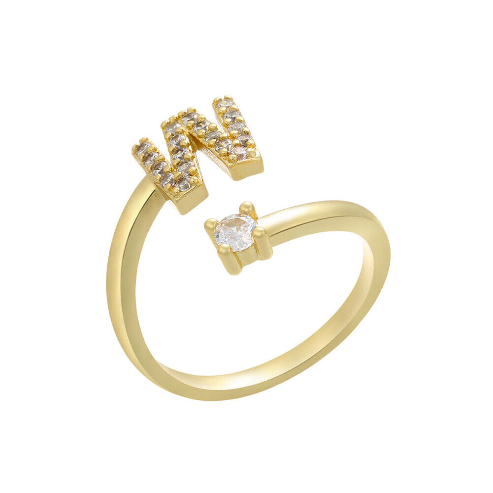 US Charm Initial Letter Ring Alphabet A-Z Gold Silver Adjustable Open Bands Ring