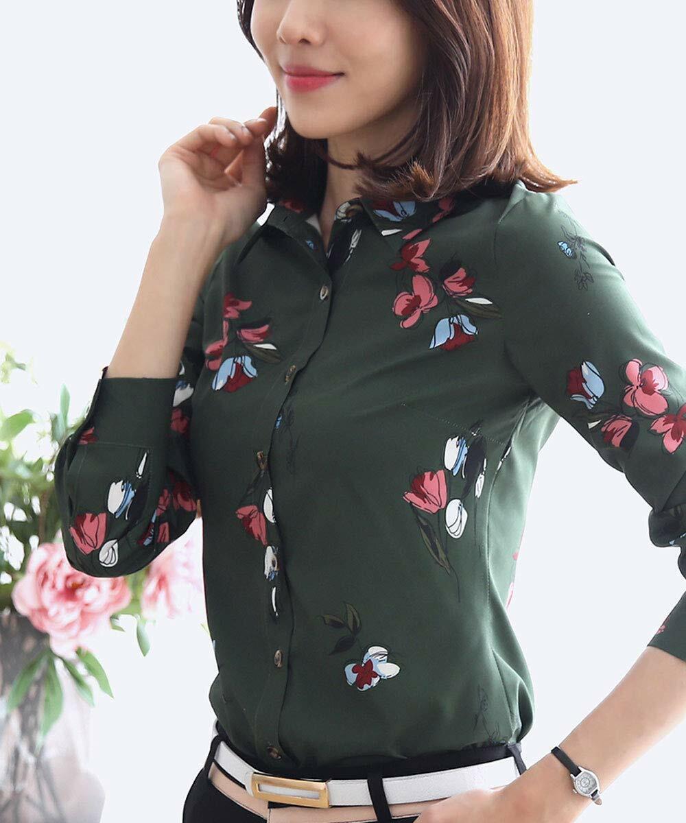 Women's Button Down Long Sleeve Printed Shirt Tailored Blouse