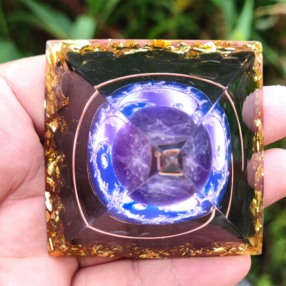 US 1-2 Pack Orgonite Pyramid Amethyst Peridot Healing Crystal Energy Orgone EMF