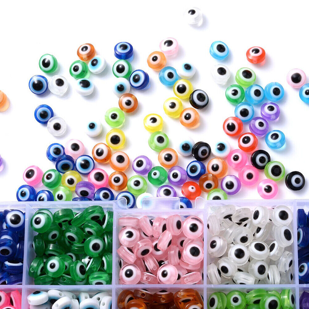 US 750-1050 6/8mm Evil Eye Bead Charm Flat Resin Spacer Turkish Bead DIY Jewelry