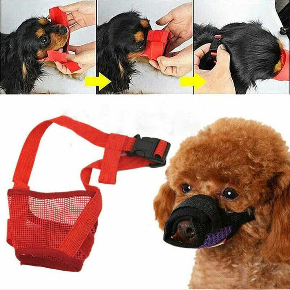 US 3-6 Dog Mask Soft Mesh Muzzle Mouth Cover Adjustable Grooming Anti Bark Bite