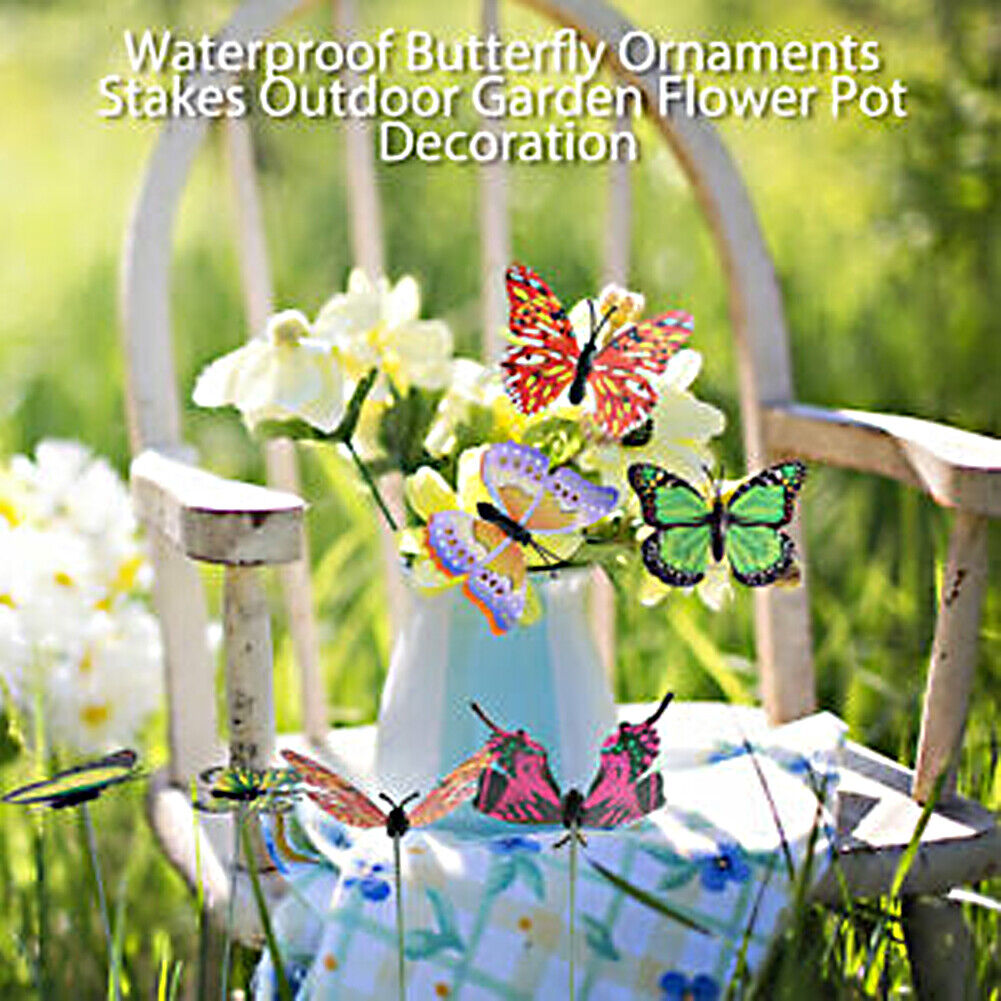 US100-200 Pack Butterfly Stakes Outdoor Yard Planter Flower Pot Bed Garden Decor