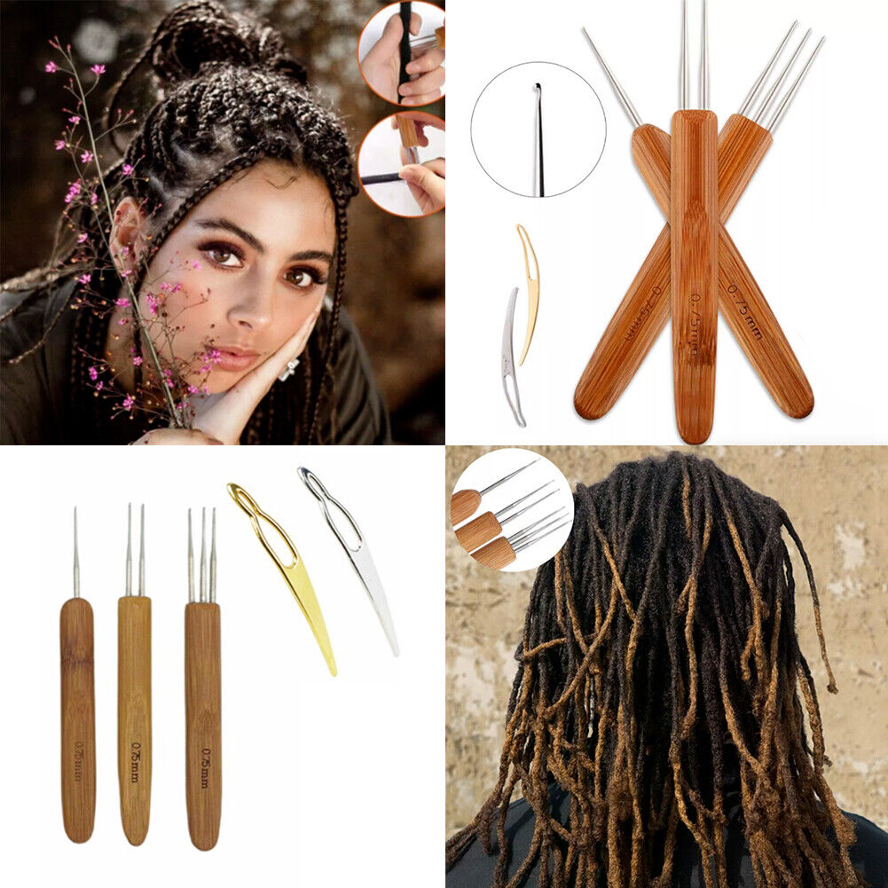US 5-10Pcs Set Dreadlock Crochet Hook Bamboo Handle Tool Braid Hair Needle Weave