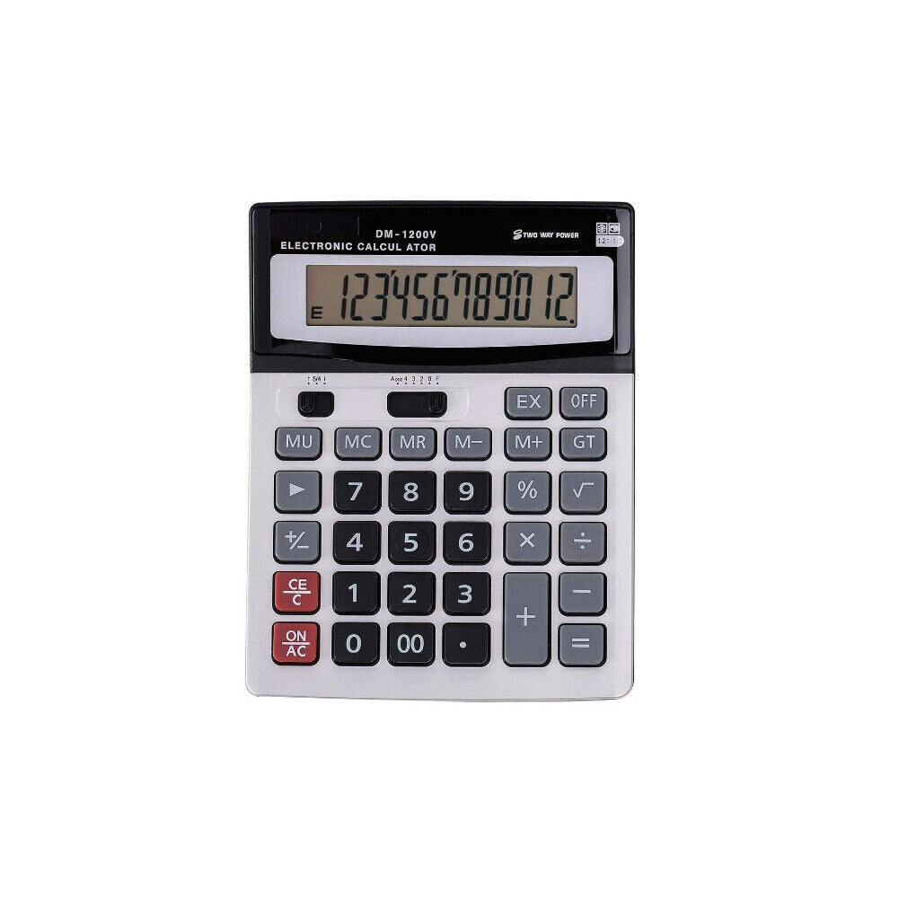 US 12-Digit Desktop Calculator Standard Function Dual Power Solar and AA