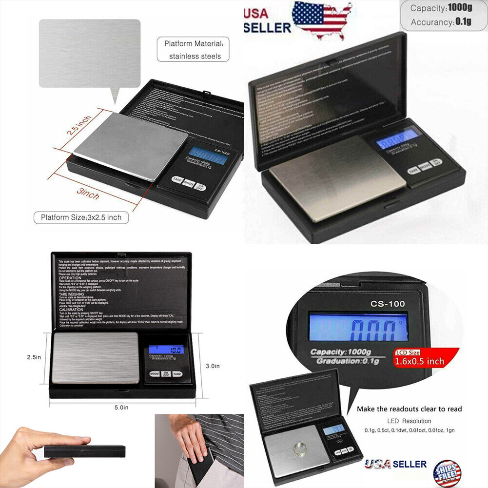 US 1-2 Pcs Digital Weigh Coin Pocket Scale Oz 1000g x 0.1 Grams Scale Precise