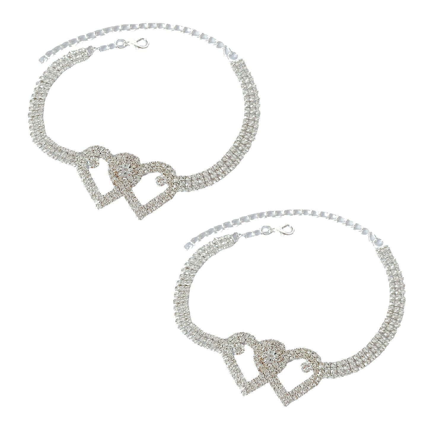 US 2-4 Pack Love Chain Double Heart Anklet Bracelet Bling Crystal Ankle Barefoot
