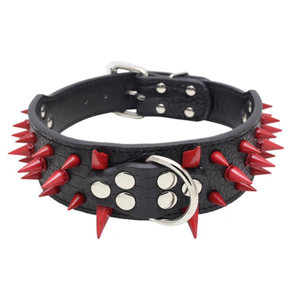US Dog Collar Sharp Gold Spikes Spike Rivet Adjustable PU Leather 2" wide S M L