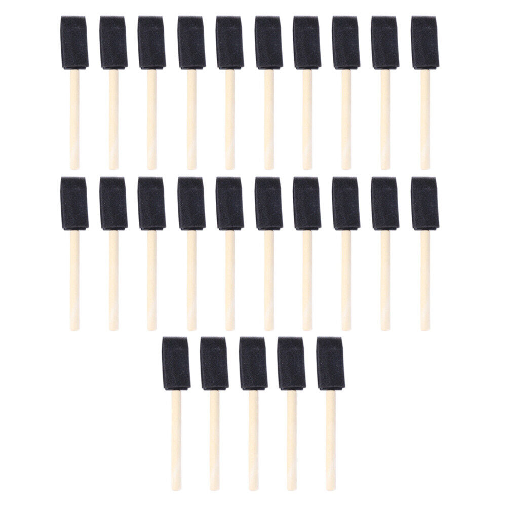 US 25-50 Pack 1" Foam Sponge Paint Brush Set Wood Handle Craft Touch Up Stain