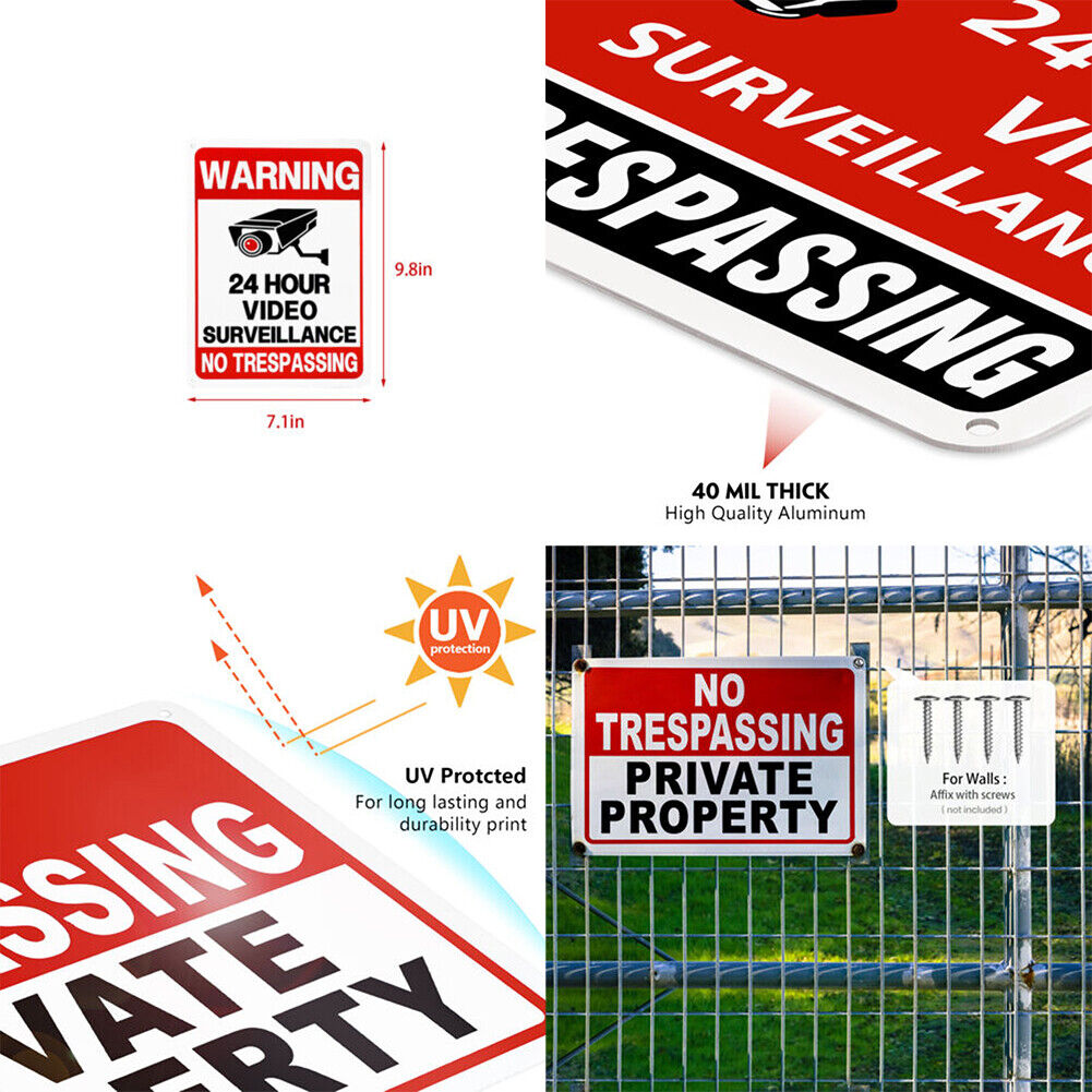 US 5-10Pc 24 Hr Video Surveillance Sign No Trespassing Security Warning Aluminum
