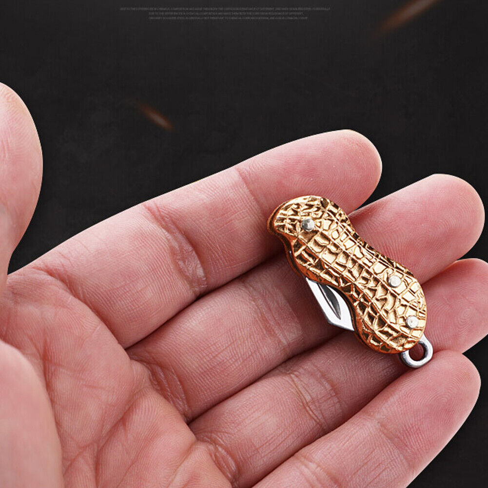 US 2-4 Pcs Mini Portable Folding Knife Peanut Shape Necklace Stainless Steel EDC