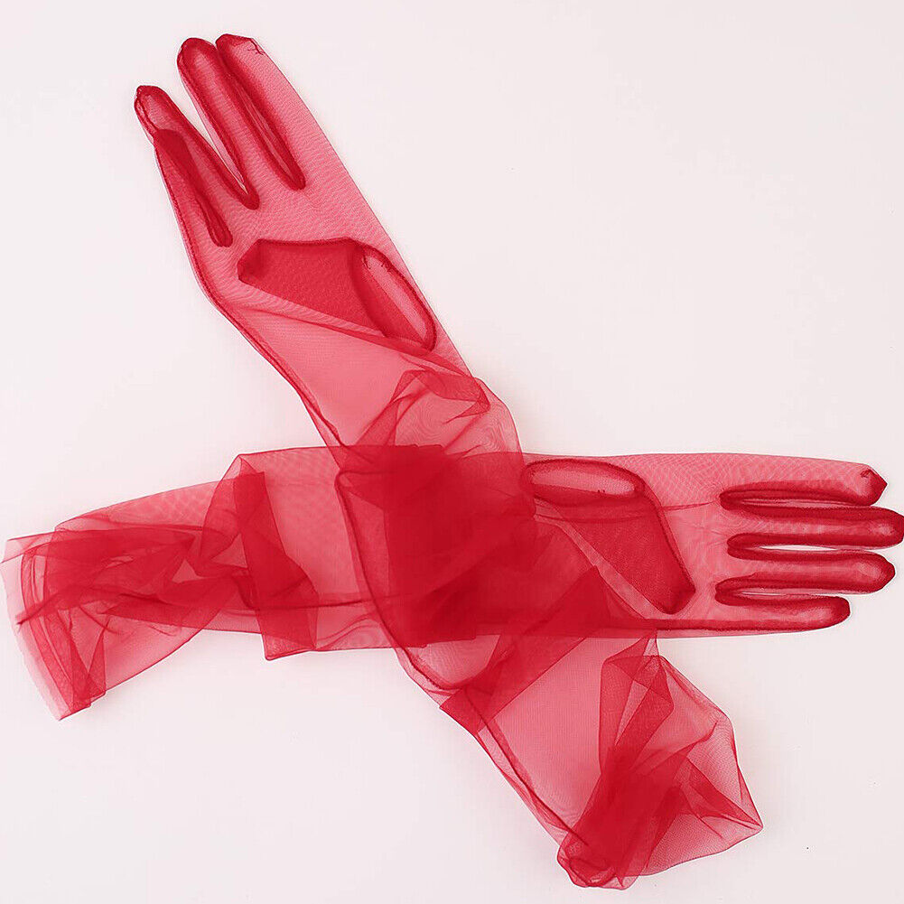US 1~2 Paris 27'' Wedding Bridal Prom Sheer Tulle Long Elbow Gloves Party Opera