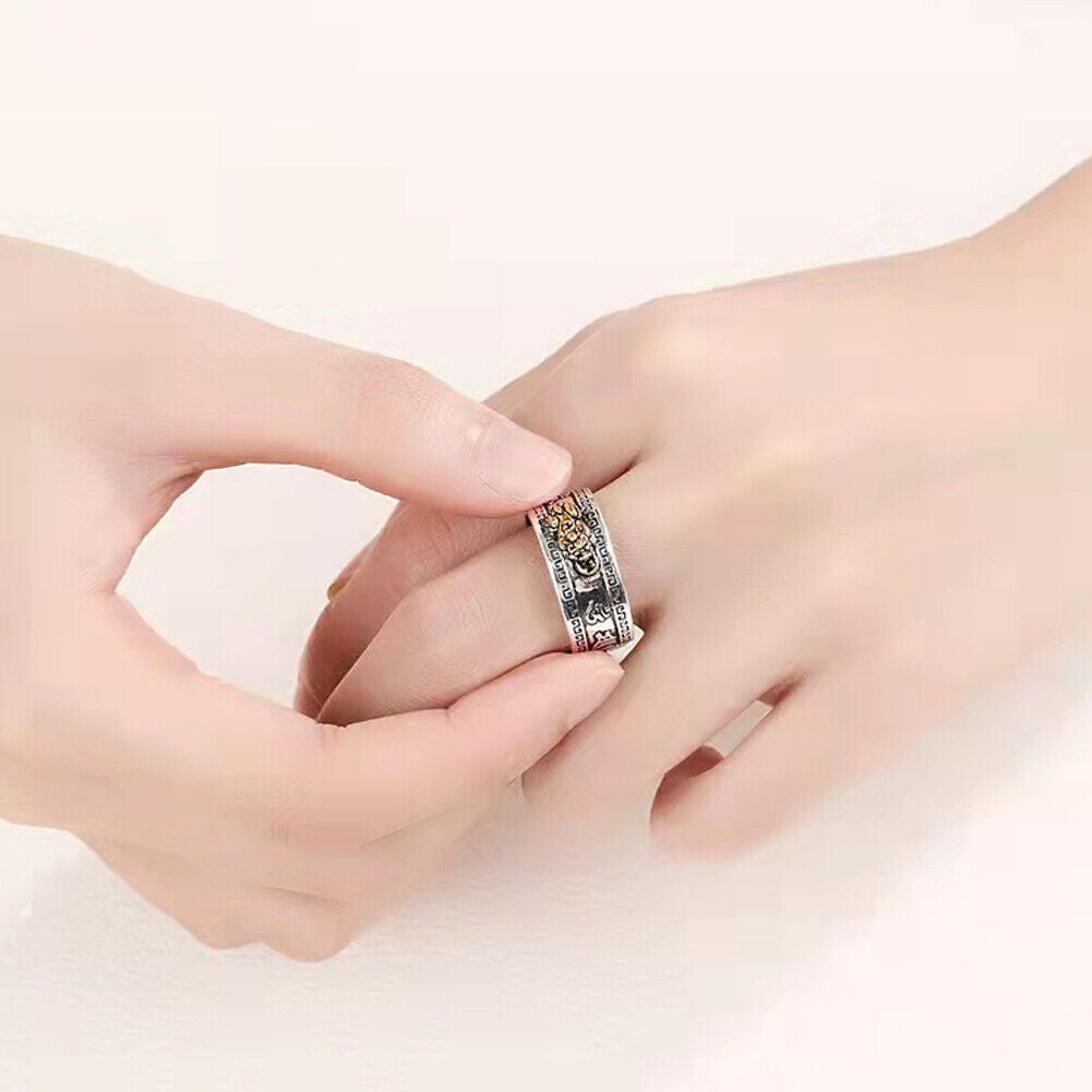 US 3-6 Pack Feng Shui Pixiu Mani Mantra Adjustable Ring Wealth Ring Lucky