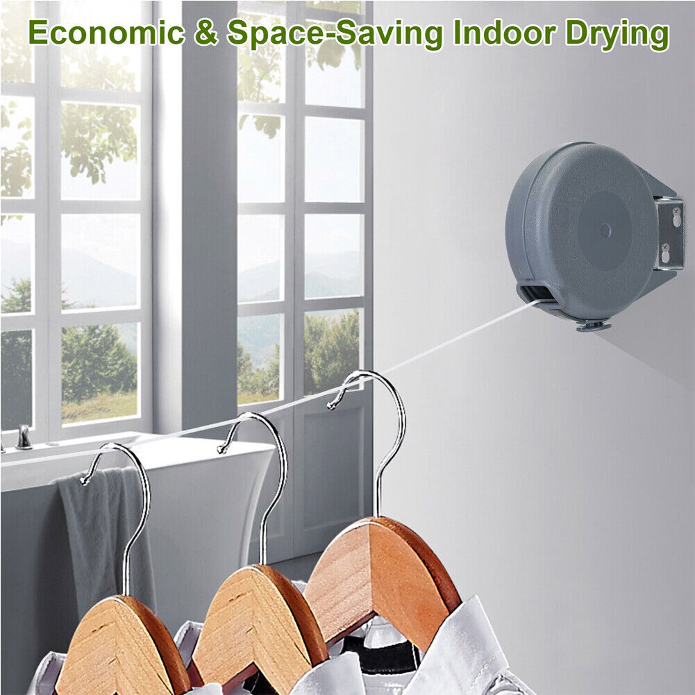 US 49 Ft Retractable Clothes Line Portable Hanging Dryer Adjustable Rope String