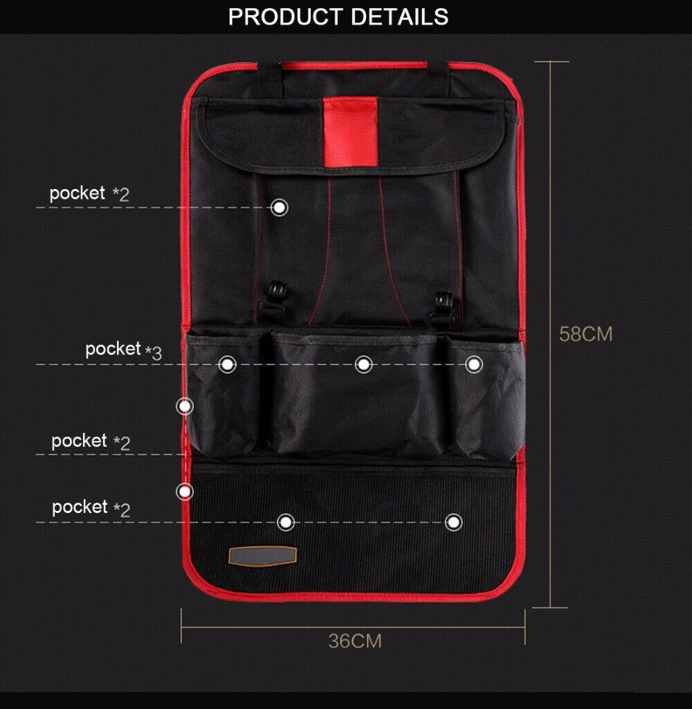 Multi-Pocket Car Seat Back Hanging Holder Storage Bag Organizer, 23" x 14"