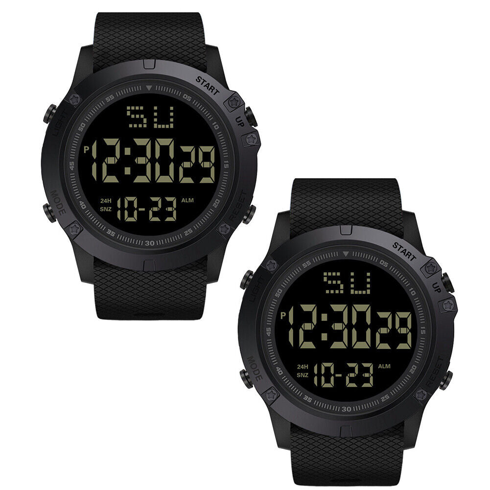 US 1-2 Pc Large Dial Stopwatch Sport Mens Watches LED Light Digital Wristwatches