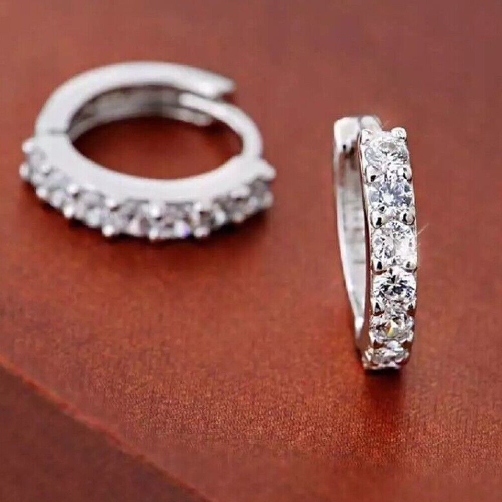 US 1-2 Pairs Womens 925 Sterling Silver CZ Huggie Hoop Earrings Non-Tarnish Gift