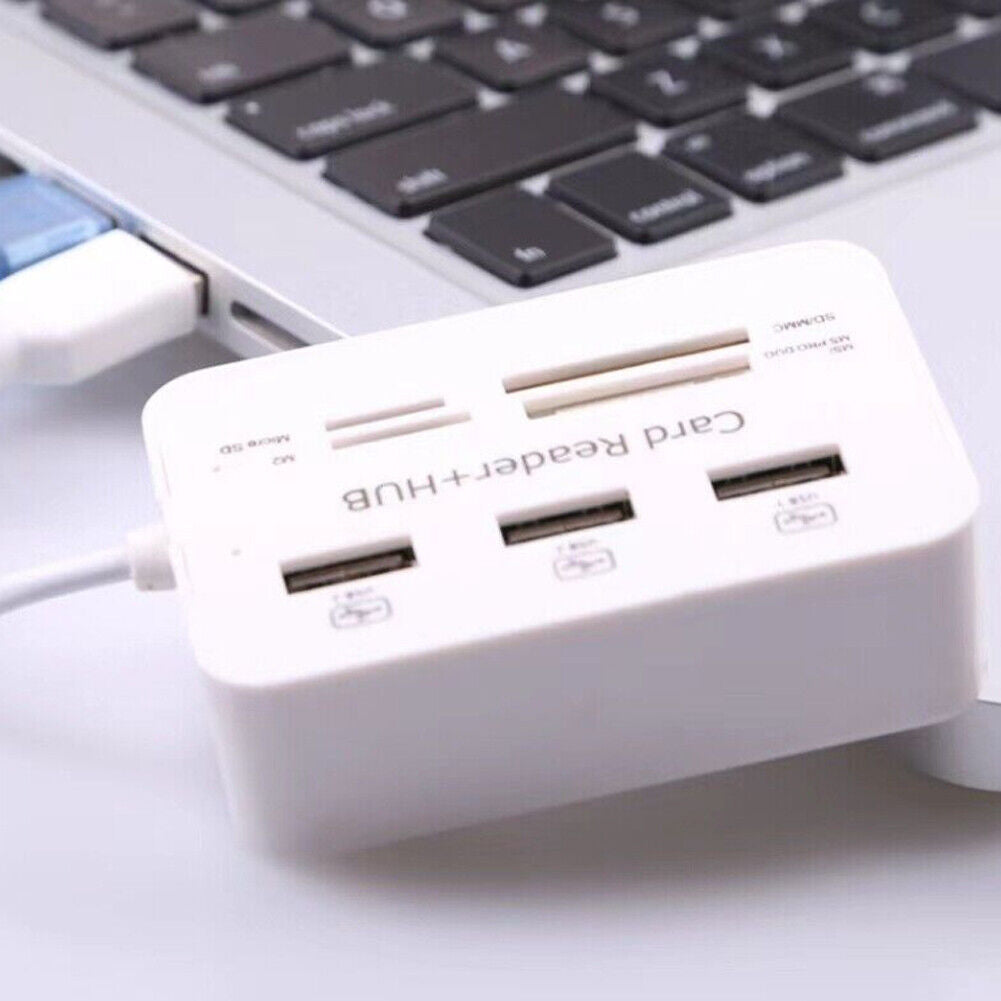 US 1-2 Pack 3 Ports USB 2.0 Hub High Speed MS SD M2 TF Memory Card Reader