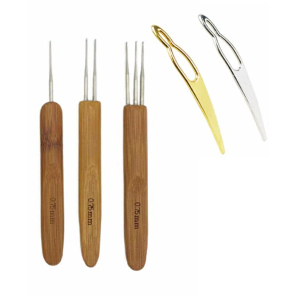US 5-10Pcs Set Dreadlock Crochet Hook Bamboo Handle Tool Braid Hair Needle Weave