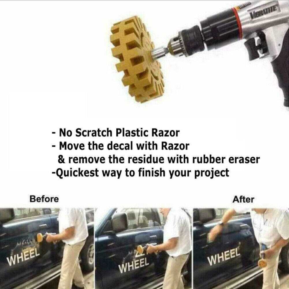 US 2-4 Pc 4” Decal Removal Wheel ABN Rubber Eraser Drill Arbor Adapter Pinstripe