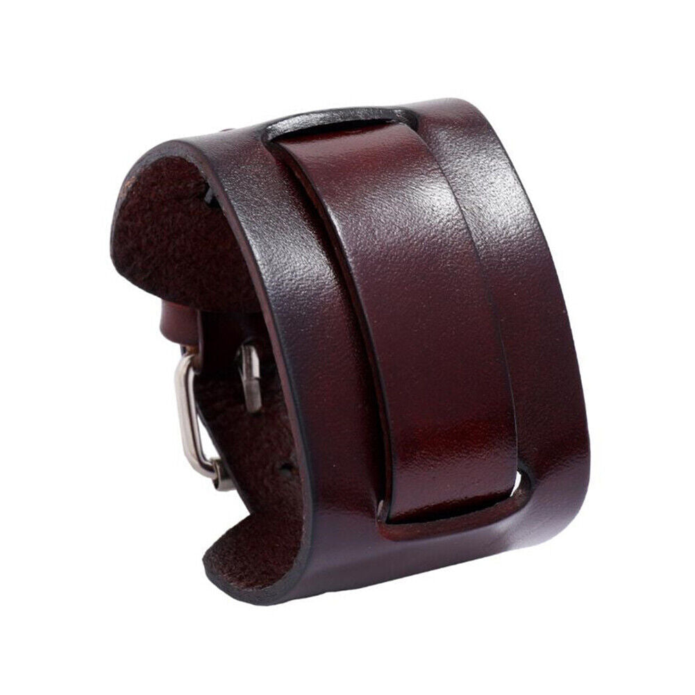 US 1-2 Pc Men's Punk Wide Genuine Leather Belt Wristband Bangle Cuff Adjustable