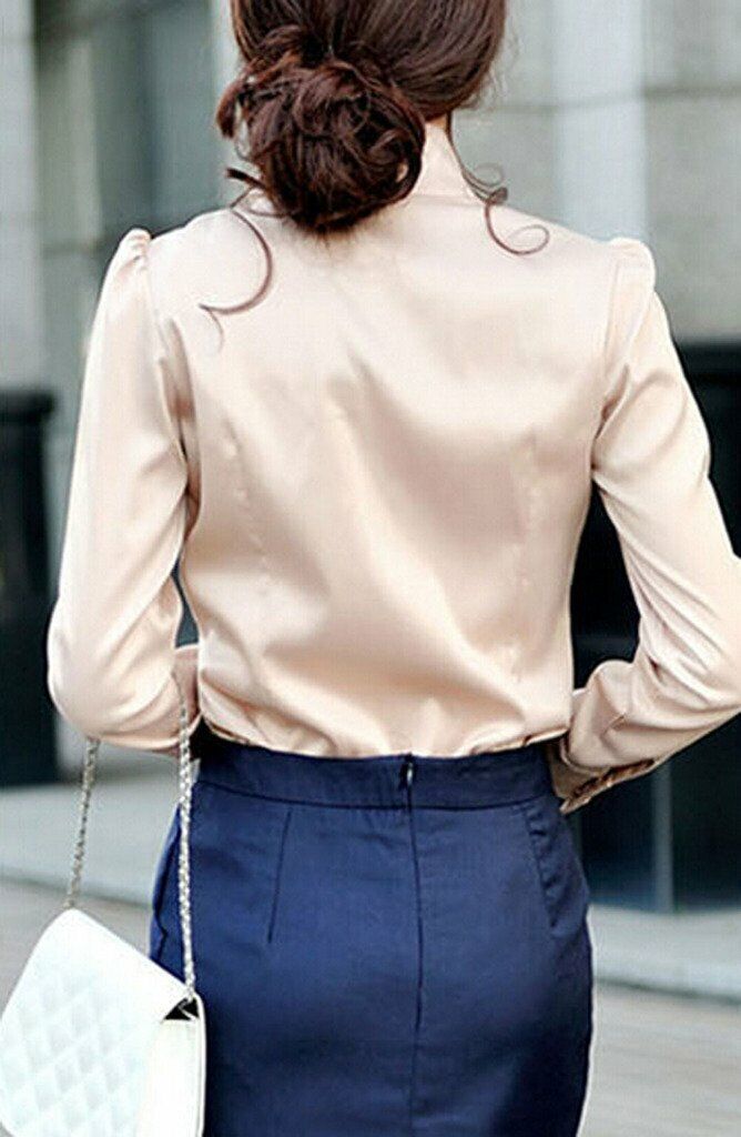 Women's Chiffon OL Ruffle Founcing Front Shirt Long Sleeve Blouse