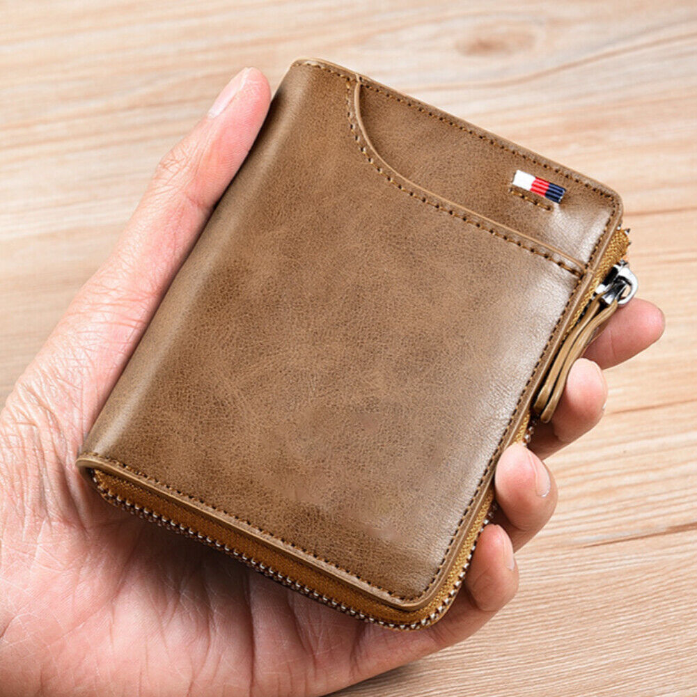 US 1-2 Pack Men RFID Blocking Leather Wallet Credit Card ID Holder Zipper Purse