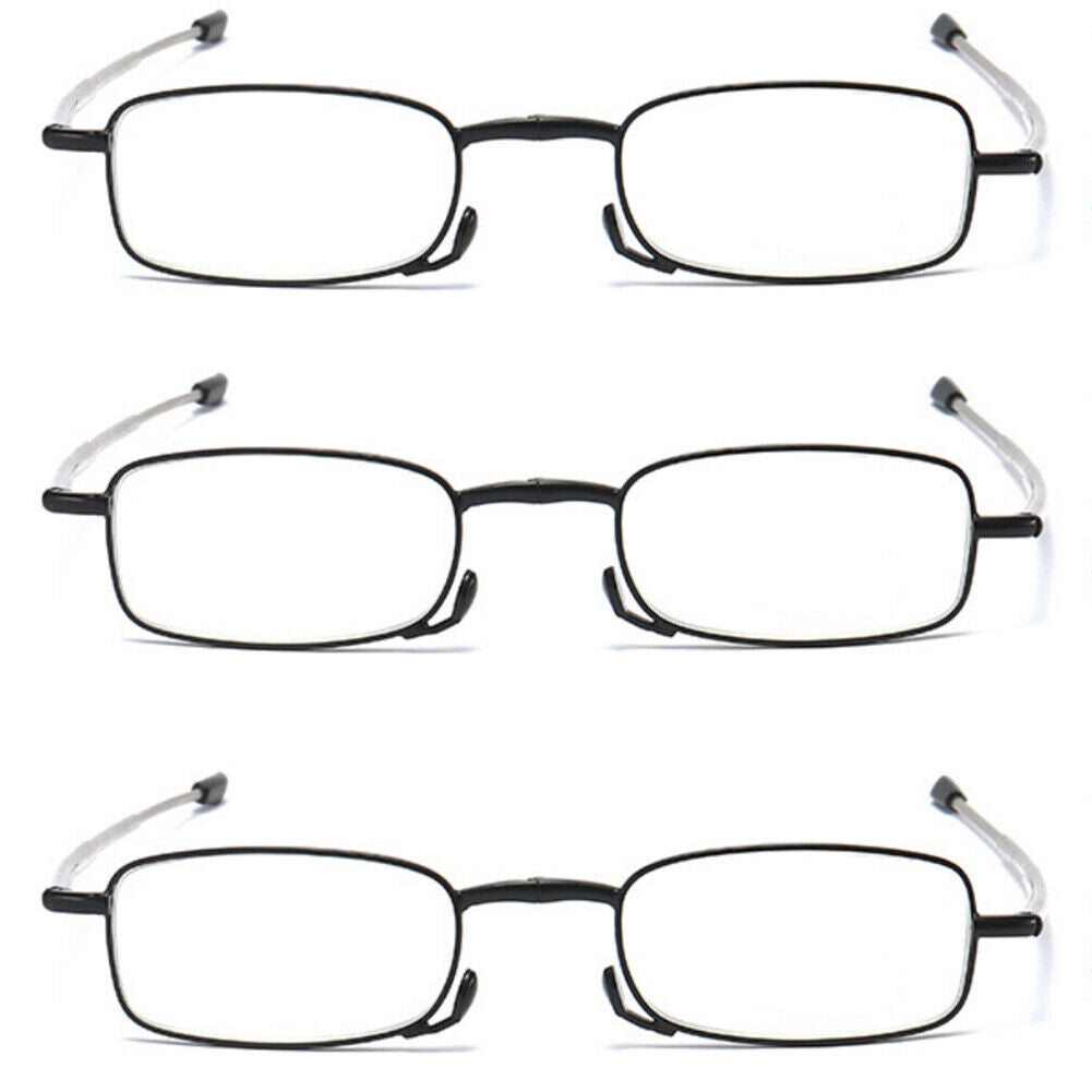 US 3Pc Read Fold Metal Compact Anti-Blue Light Reading GlassesWith Carrying Case