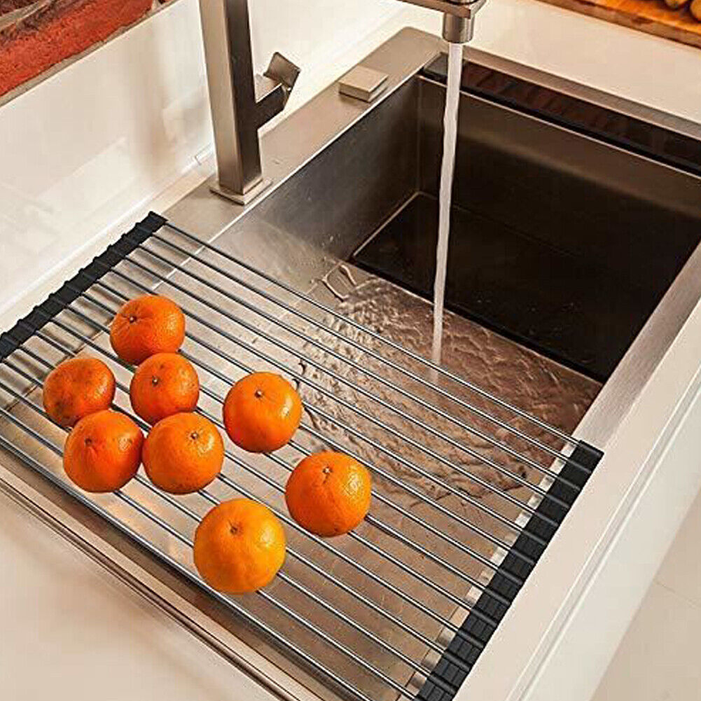 US 1-2 Pc Dish Drying Rack Large Drainers Multipurpose Foldable Kitchen Sink Mat