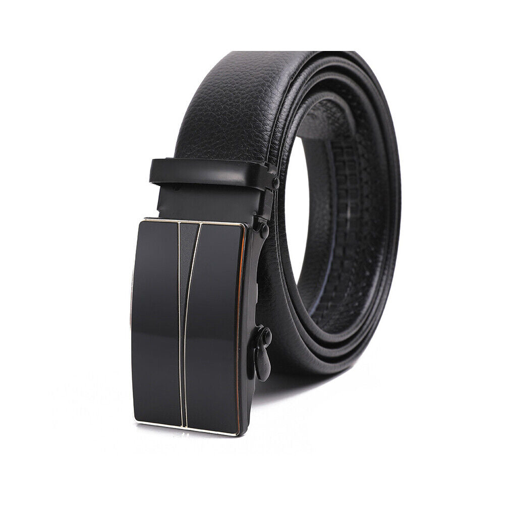 US Mens Belt Leather Ratchet Dress Belt with Automatic Sliding Buckle Adjustable