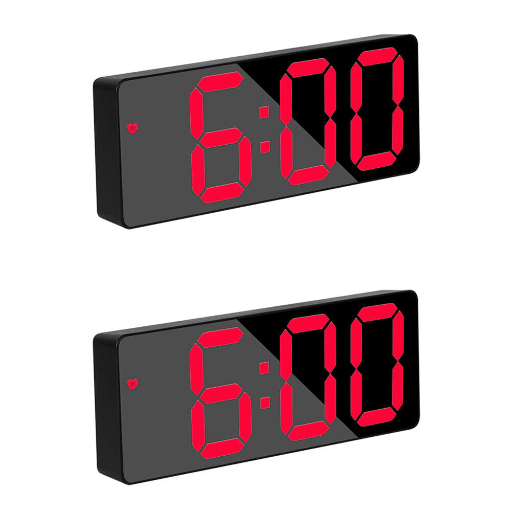 US 1-2 Pc Digital LED Desk Alarm Clock Large Mirror Display USB Temperature Mode