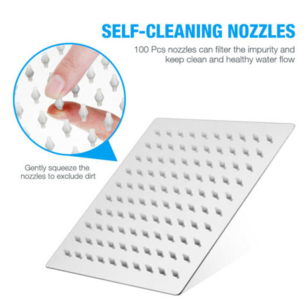 US 8/10/12'' Stainless Steel Flow Rainfall Square Shower Head Full Body Coverage