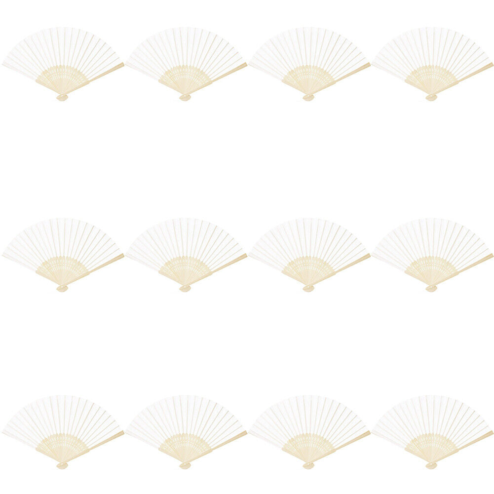 US 12-24 Pack Bamboo Hand Fan for Women, 8 Inch White Folding Hand Held Fan