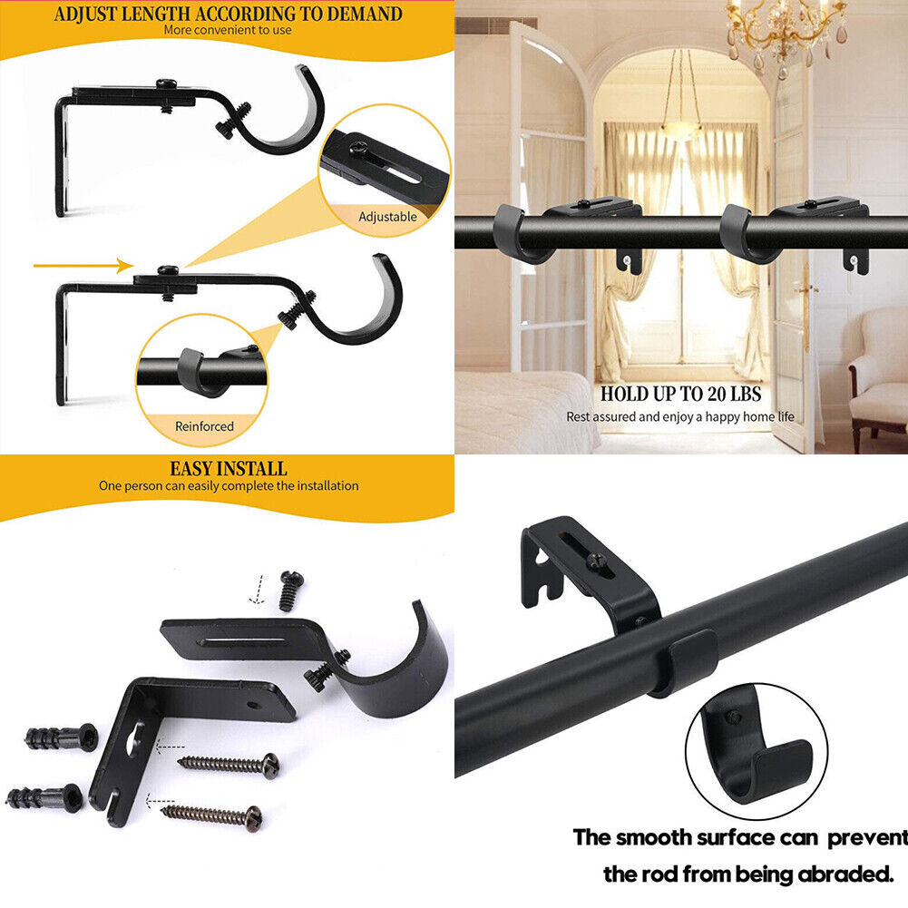 US 4-8 Pc Adjustable Curtain Rod Wall Bracket Hooks anchors Window Frame Holders