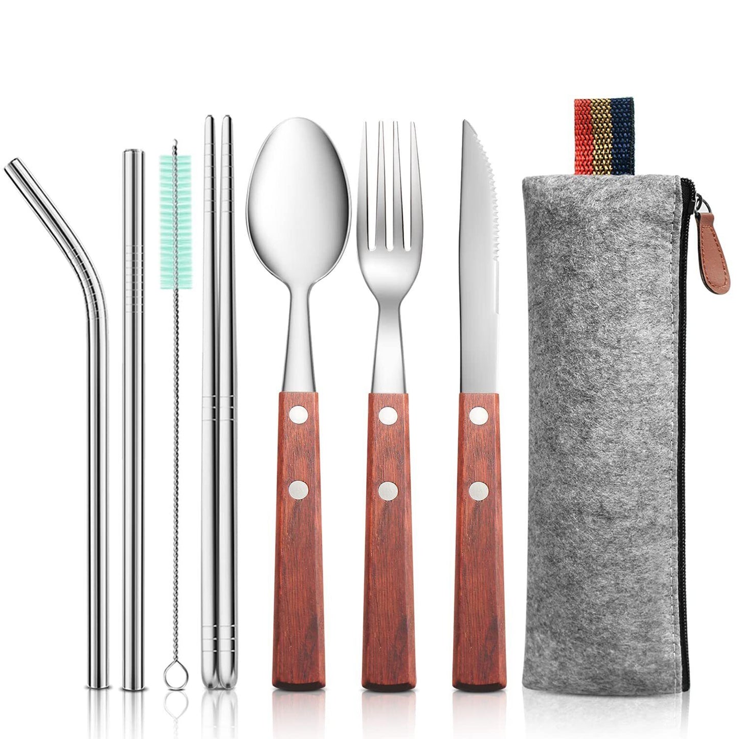 Reusable Camping Travel Utensils with Carrying Pouch, Flatware Set of Stainless
