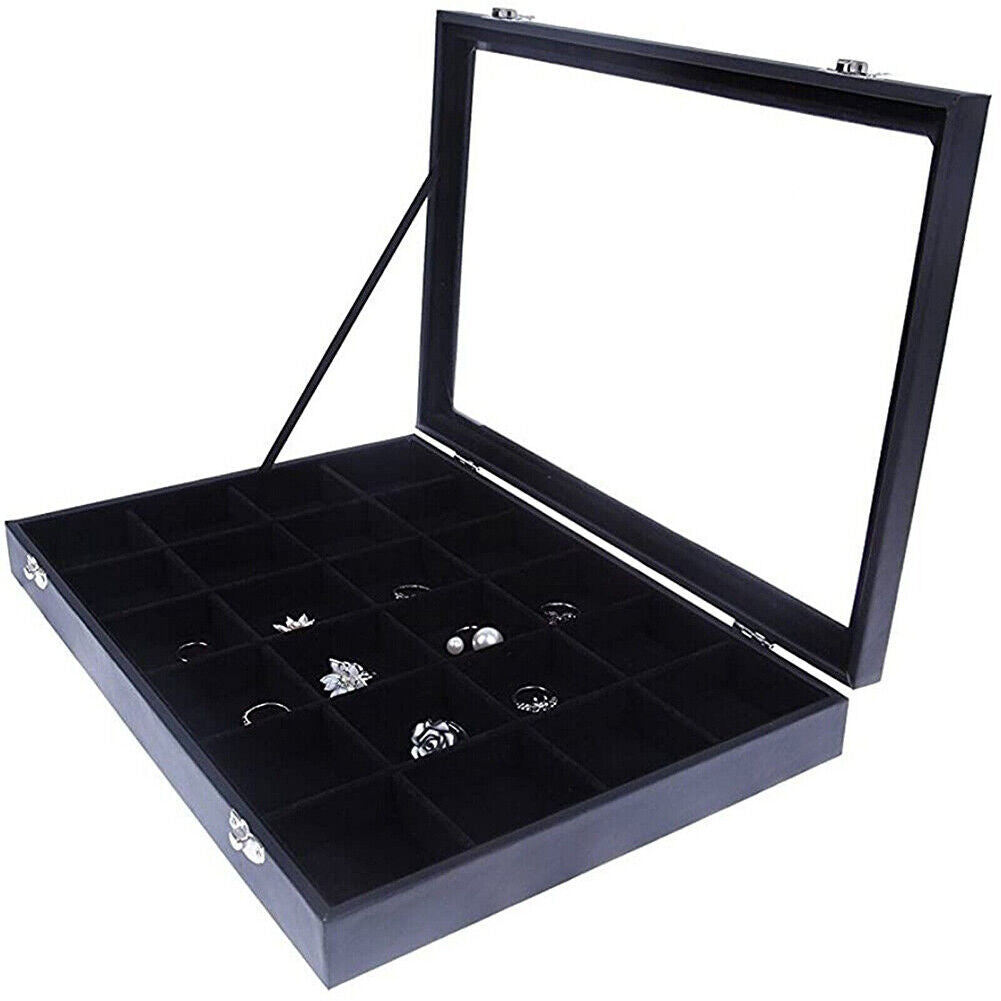 US 1-2 Pc 24-Grid Jewelry Display Tray with Velvet Lining Show Case High Quality