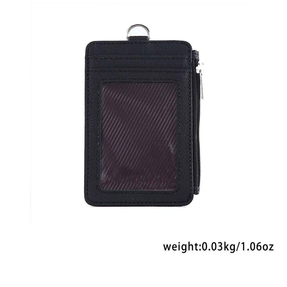 US 2-4 Pcs Badge Holder Zipper Leather ID Card Holder Wallet Pocket Neck Lanyard