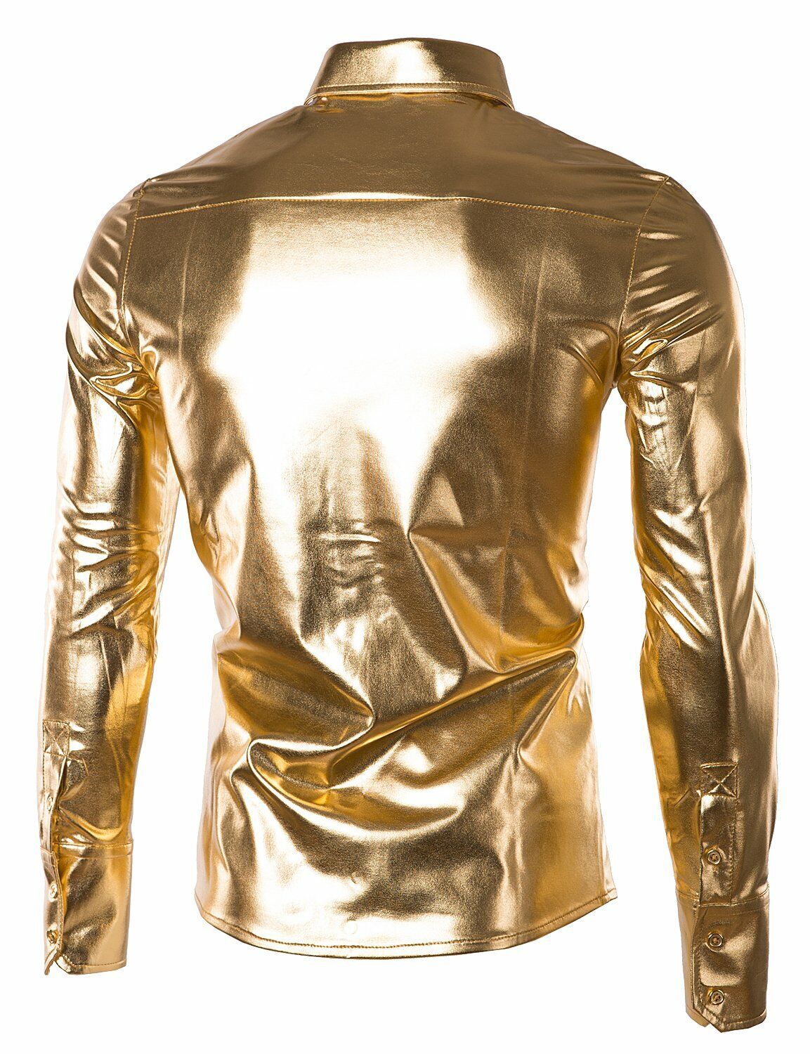JOGAL Men's Trend Nightclub Styles Metallic Silver Long Sleeve Button Down Shirt