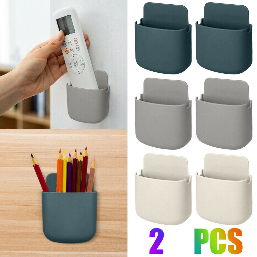 US 2~4Pc Adhesive Rack Hanging Box Remote Control Holder Phone Storage Organizer