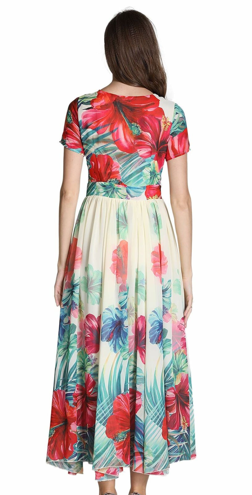 Women's Vintage Short Sleeves Floral Print Skater Dress Midi Cocktail Dress