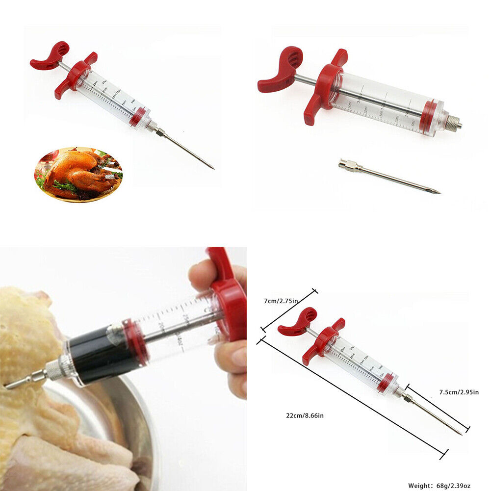 US 1-2 Pack Plastic Food Marinade Injector Syringe Screw-on Meat Needle BBQ