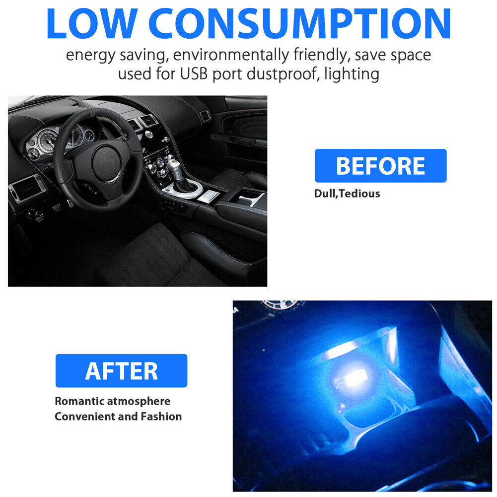 US 6-12 Mini White Blue Yellow Red Green LED USB Car Interior Atmosphere Light