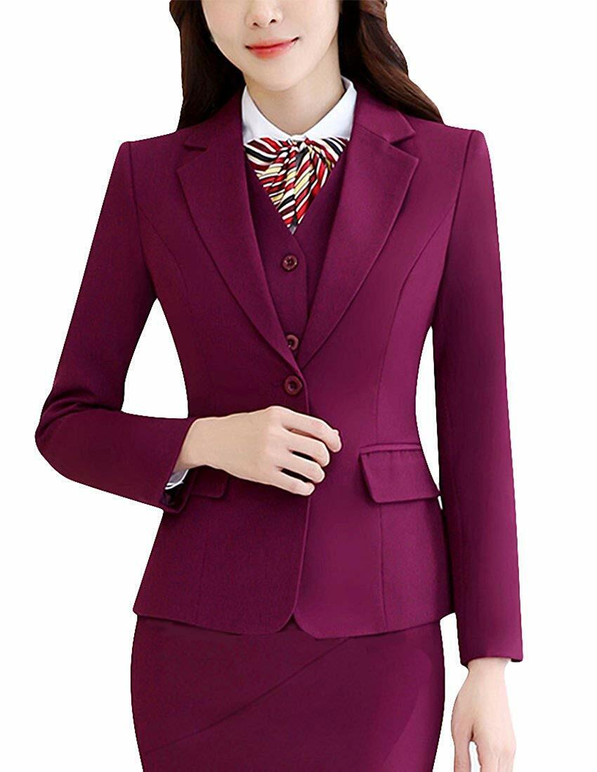 MFrannie Women Long Sleeve Blazer and Skirt Office Lady 2 Piece Suit Set