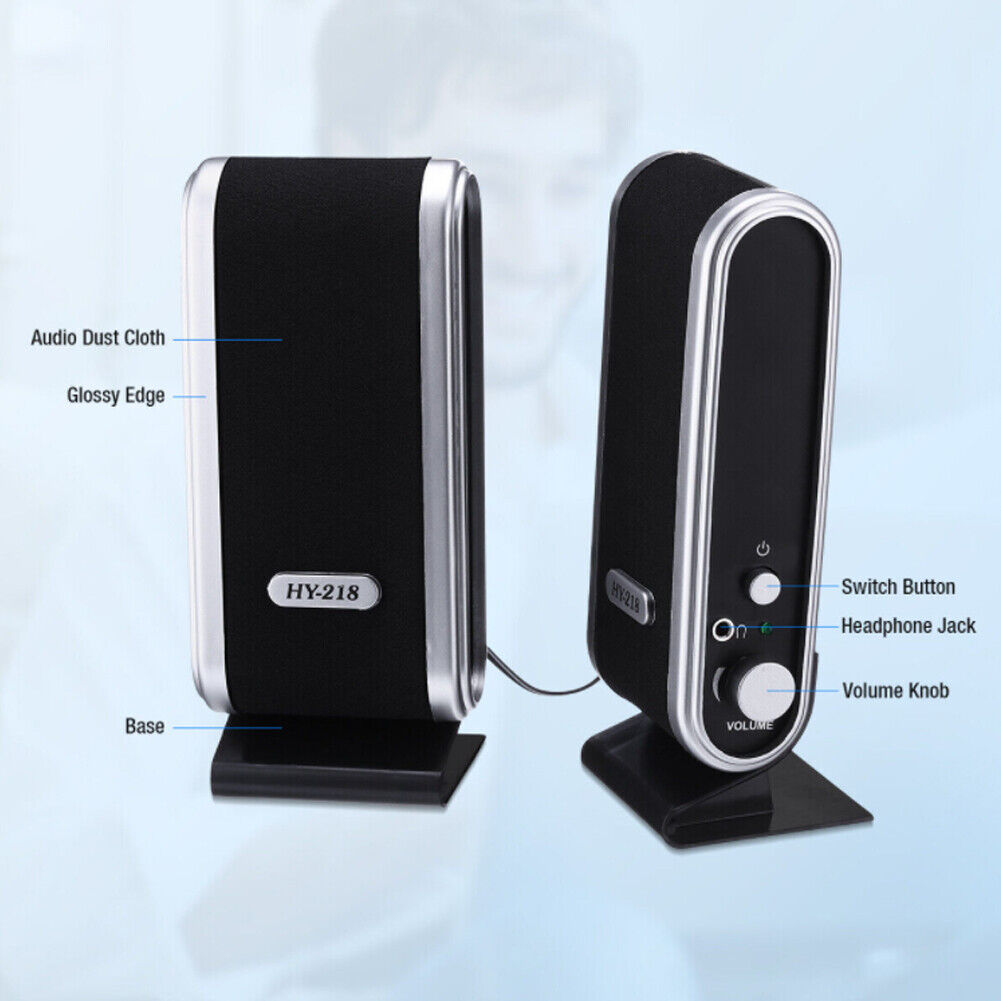 US 1-2 Pc USB Power Stereo Speaker System 3.5mm Jack For Desktop Laptop Computer